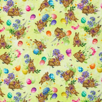Bauwoll Druck Hasen auf Hellgrün von Happy Easter by Swafing 